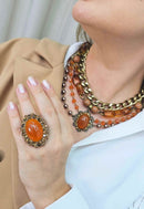 Anel Dolce Vita com pedras marrons banhado no vintage