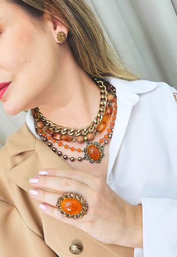 Anel Dolce Vita com pedras marrons banhado no vintage