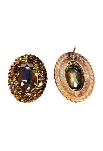 Brinco Momentos mocha com pedras marrons banhado no vintage