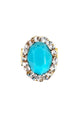 Anel Julieta dourado com pedra oval azul e strass cristal