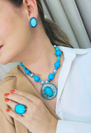 Colar Solene blue com pedras azuis banhado no prata