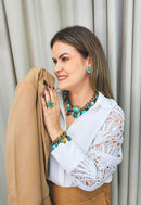 Colar Mocha blue com pedras azuis e marrons banhado no ouro velho