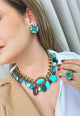 Colar Mocha blue com pedras azuis e marrons banhado no ouro velho