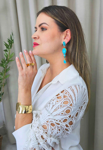 Brinco Isis turquesa banhado no dourado