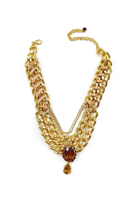 Colar Helena Gold com pedras e correntes douradas