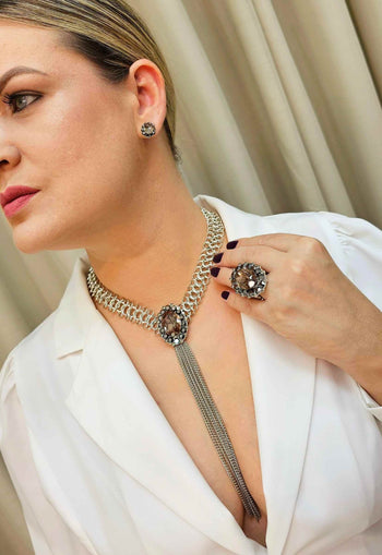 Brinco Respeito com pedras black e hematite