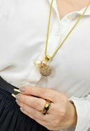 Colar Essência Gold longo com esfera de strass e perolas