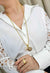 Colar Essência Gold longo com esfera de strass e perolas
