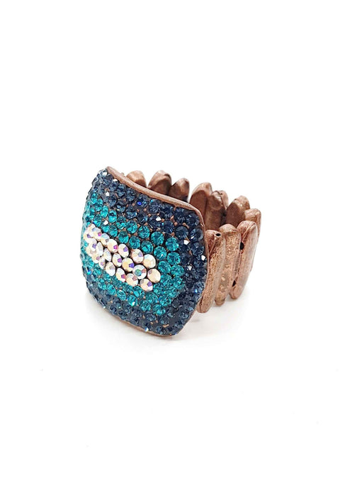Anel Maitê vintage com strass azul montana