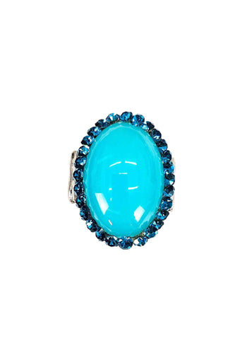 Anel Solene blue com pedras azuis banhado no prata