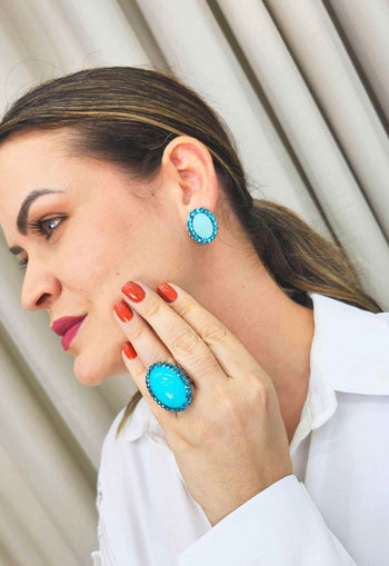 Anel Solene blue com pedras azuis banhado no prata