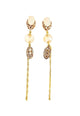 Brinco Sofie de franjas douradas e pedras light peach