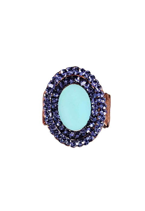 Anel Maristela vintage com turquesa opalino e violeta