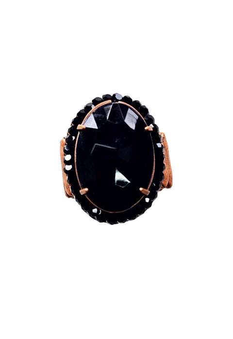 Anel Sucesso vintage oval com pedras pretas