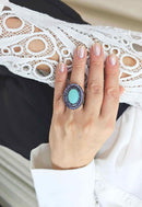 Anel Maristela vintage com turquesa opalino e violeta