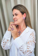 Colar Madeline de crucifixo com pedras rosê