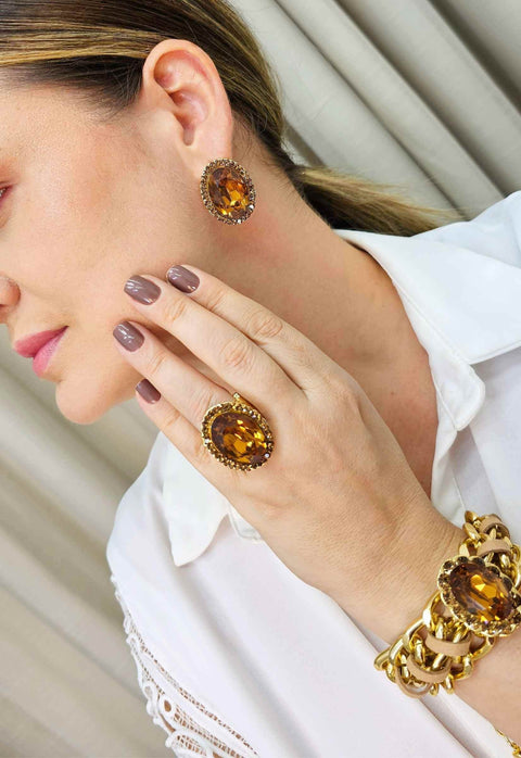 Brinco Helena gold com pedras douradas