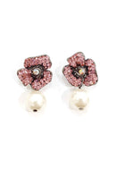 Brinco Bessie de flor rosa com perolas