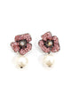 Brinco Bessie de flor rosa com perolas