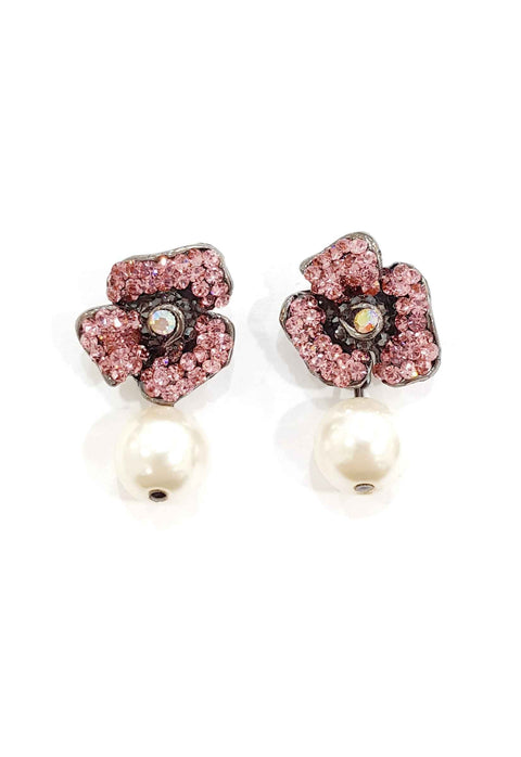 Brinco Bessie de flor rosa com perolas