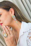 Anel Ornela boreal com pedras furta cor banhado no dourado