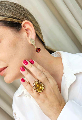 Brinco Francisca com strass e castanha marrom