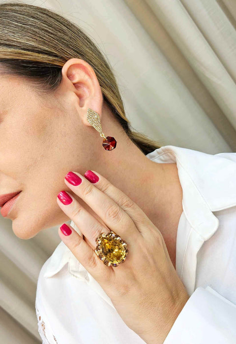 Brinco Francisca com strass e castanha marrom