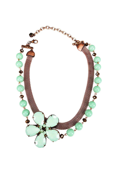 Colar Capri de flor de pedras verde menta com corrente vintage