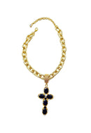 Colar Ester Jet com crucifixo preto banhado no dourado