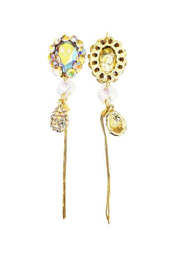 Brinco Ornela boreal com pedras furta cor e franjas douradas