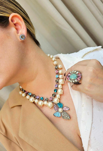 Brinco Vick rosa azul e black diamond banhado no grafite