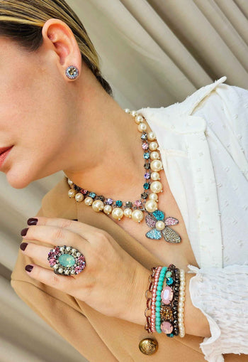 Brinco Vick rosa azul e black diamond banhado no grafite