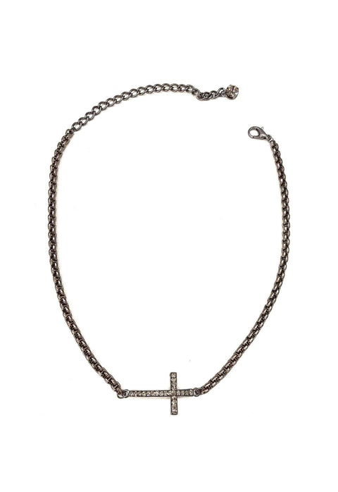 Choker Pierre de crucifixo com pedras black diamond banhado no onix
