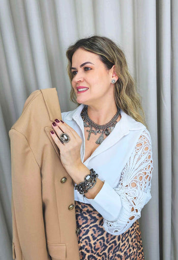 Colar Fé Infinita com pingente de cruz nossa senhora aparecida e divino espirito santo banhados no grafite