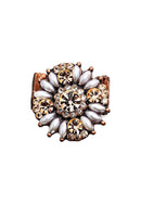 Anel Sagrado com perolas e strass peach banhado no vintage