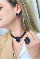 Choker Aurélia Jet com pedra oval preta e Strass Jet