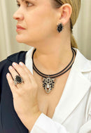 Anel Adalira silver com pedras pretas e hematite