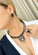 Anel Adalira silver com pedras pretas e hematite