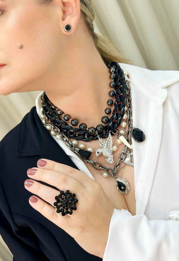 Maxi anel Francesca preto banhado no prata