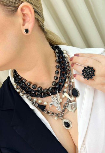 Maxi anel Francesca preto banhado no prata