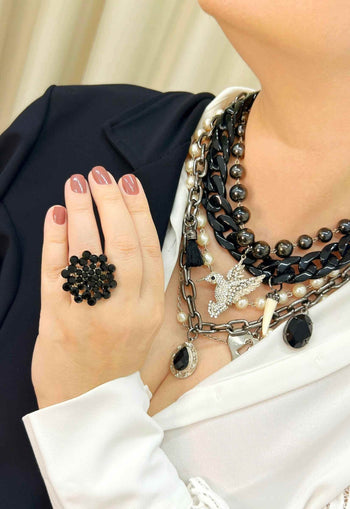 Maxi anel Francesca preto banhado no prata