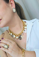 Colar Nobreza Glam com pingentes perolas e pedras black Diamond