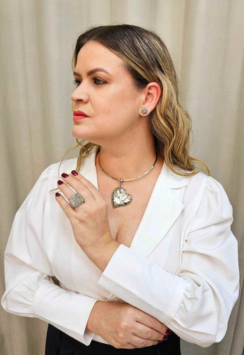 Brinco Glamour silver com pedras black diamond