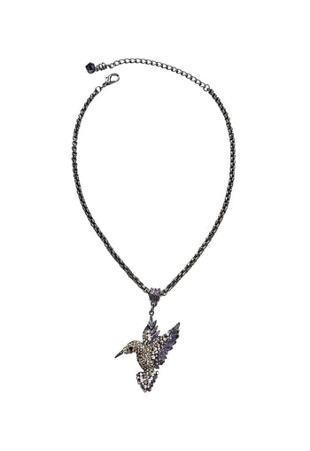 Colar Beija Flor onix com veneziana e strass black diamond cristal e hematite