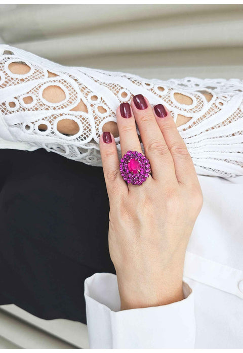 Anel Damaris vintage com strass fucsia