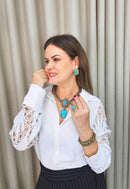 Colar Donatela ouro velho com pingente luxuoso azul e black diamond