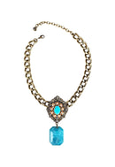 Colar Donatela ouro velho com pingente luxuoso azul e black diamond