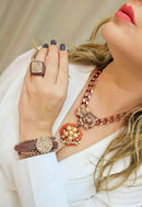 Anel Valeska com strass light peach banhado no vintage
