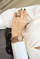 Anel Valeska com strass light peach banhado no vintage
