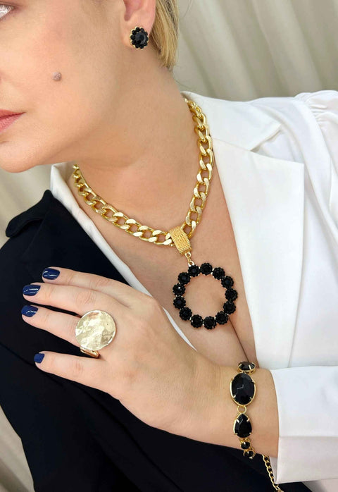 Pulseira Raika black banhada no dourado